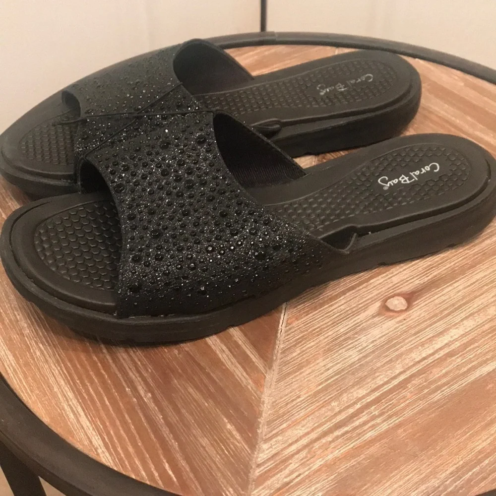 Coral Bay  10M black slip on sandals. Brand New